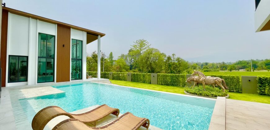 Pool Villa สร้างใหม่ 2 ชั้น วิวภูเขา วิวทุ่งนา บนเนื้อที่เกือบ 1 ไร่ ต.ห้วยทราย อ.แม่ริม จ.เชียงใหม่ ใกล้โรงเรียนนานาชาติเปรม 3 นาที, อบต.ห้วยทราย